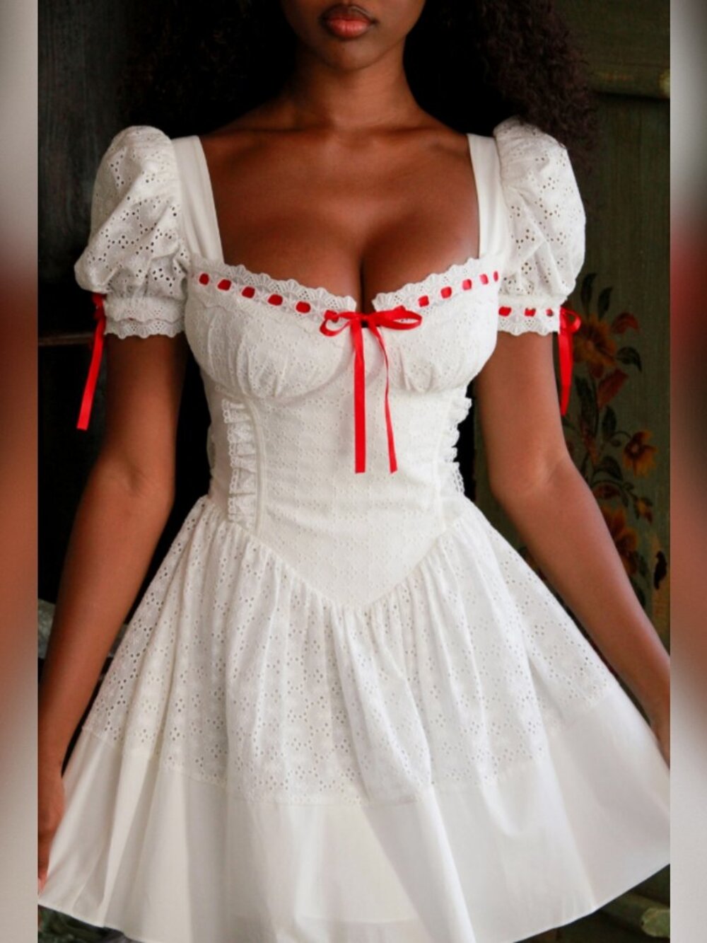 House of CB Jana White Broderie Anglaise Puff Mini Dress Regular Cup and Length - Picture 2 of 5